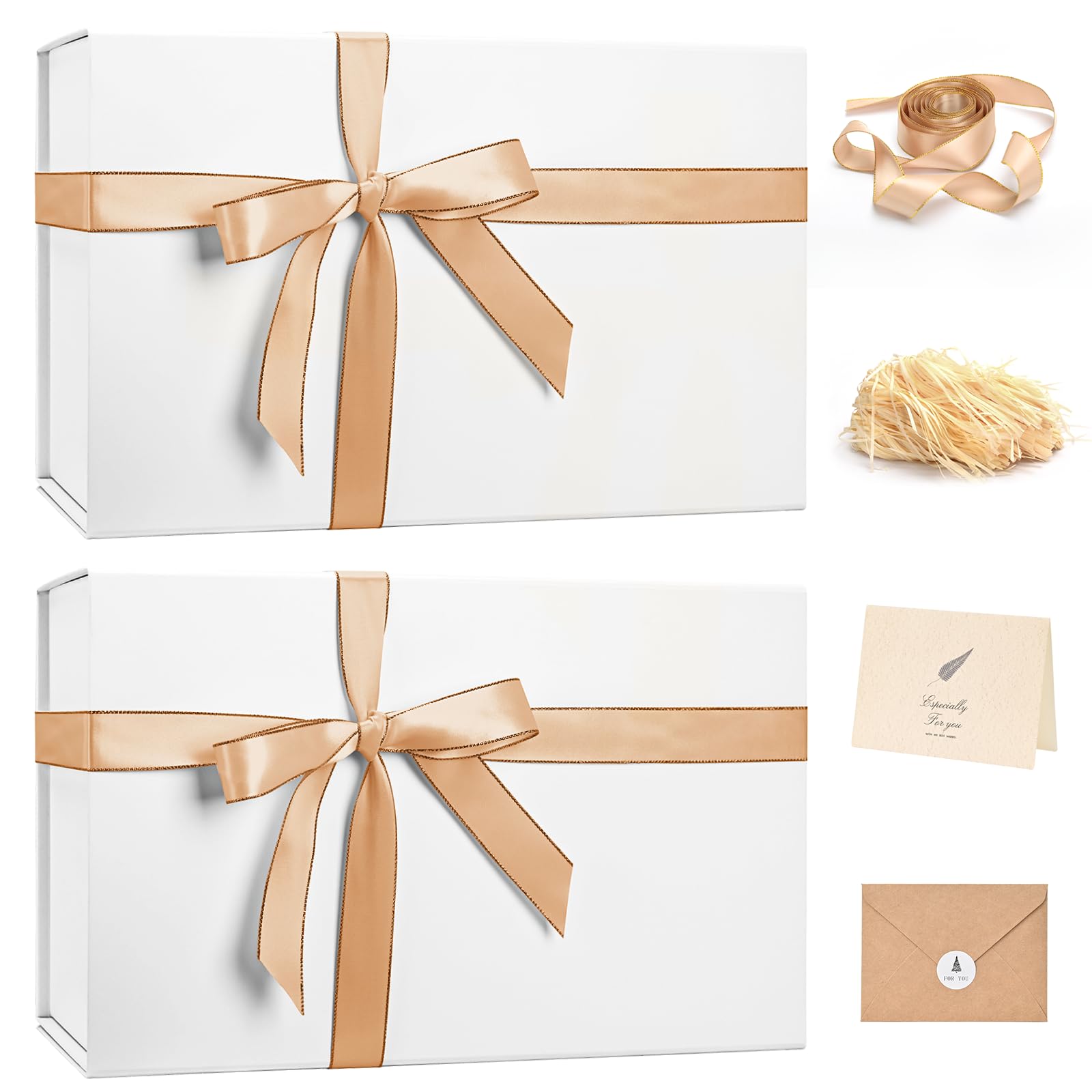 LIFELUM White Magnetic Gift Box for Wedding Presents, 14"x8.5"x4.5"