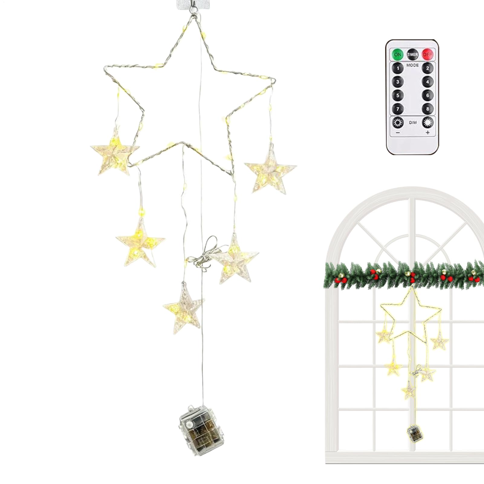 Guirlandes de Noël pour fenêtre étoile lumineuse à 8 modes