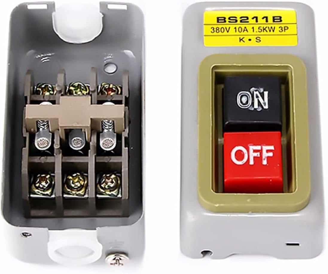 Switch Power Control Button Switch Industrial Household Three-Phase Motor Start Button Push Switch 10A BS211B 1.5KW