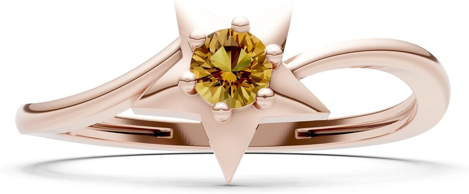 PEORA Round Cut Citrine Stackable Band Available in Solid 10K, 14K or 18K Ring – White, Yellow or Rose Gold