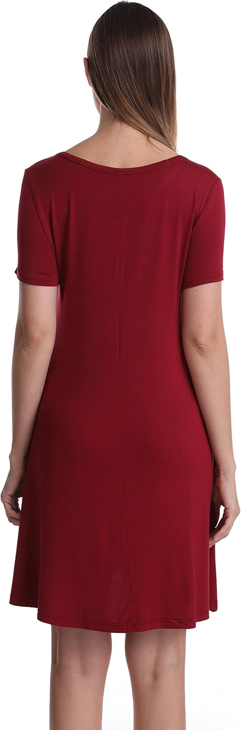 Women Casual Crewneck Short Sleeve Pockets Swing T-Shirt Dress - Image 2