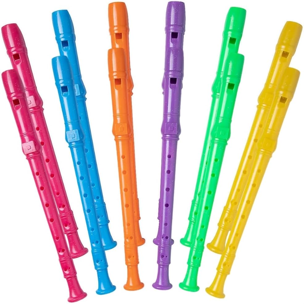 Fun Express Plastic Glitter Recorders - VBS Vacation Bible School Supplies/Decor - Set of 12 - Classroom Musical Instrument for Kids