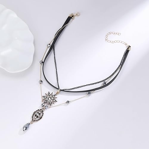 Miniatura 2 de AILUOR Collar multicapa, gargantilla de estrella vintage con cadena colgante de cuero para mujer, joyería