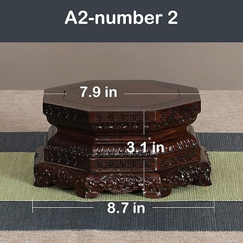 Vista 12 de GOLDY&WENDY Base de madera de ébano octogonal Lotus tallado florero Guanyin Buda estatua escultura soporte de exhibición pedestal