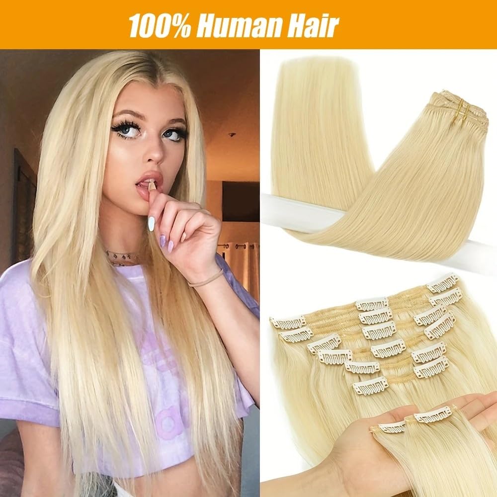 Przedłużanie włosów 613 Blond proste doczepiane włosy, 100% ludzkie, gęste dla kobiet(22inches)