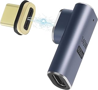 GELRHONR USB C Magnetic Adapter Right Angle, 24Pin 90 Degree USB C Magnetic Adapter,PD 140W Quick Charge 40Gbps Data Transfer 8K@120 Hz Video Output,for All Type-C Devices(Middle Angle)