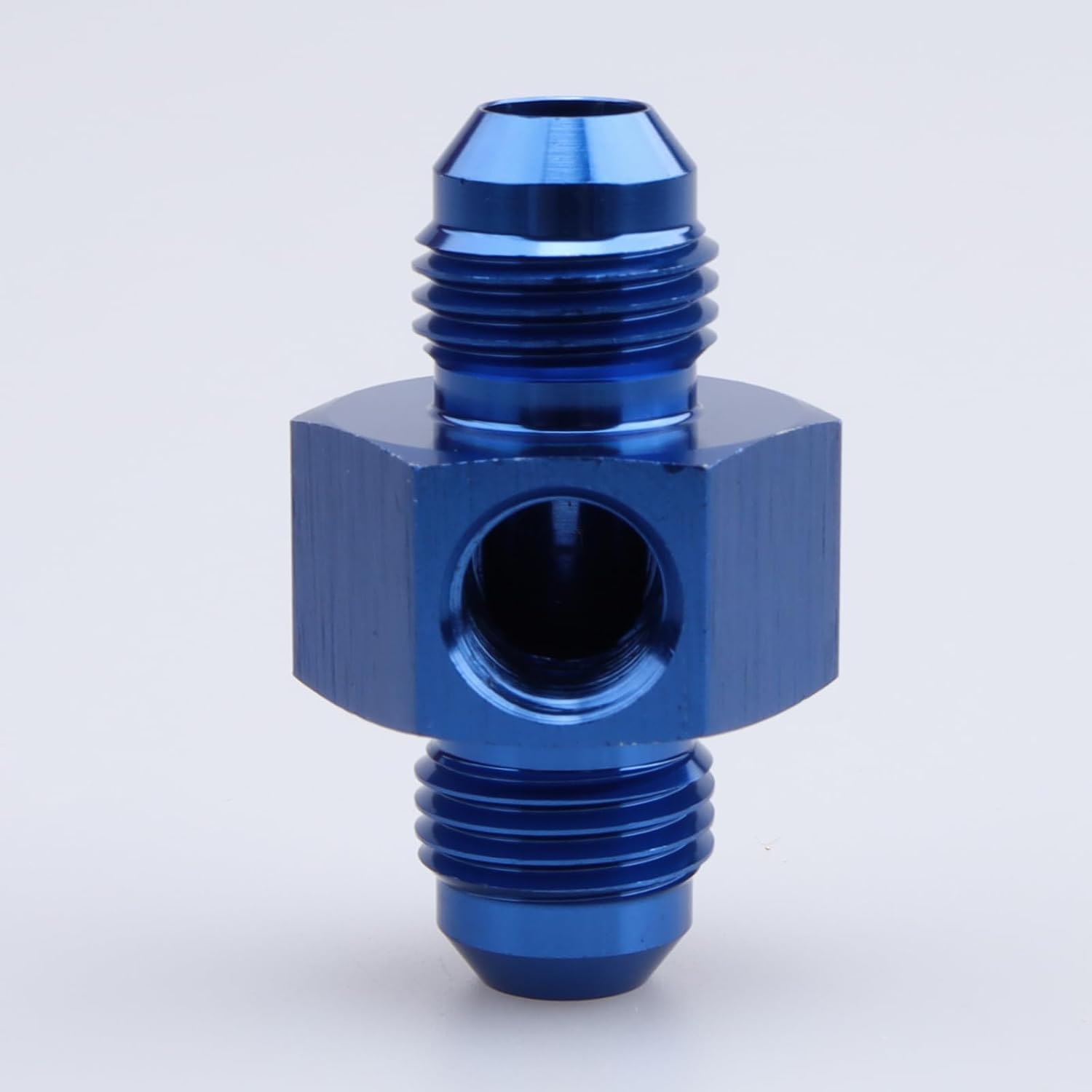 AC PERFORMANCE -6 AN Male to -6 AN Male Flare Fuel Pressure Take Off Fitting Adapter Union with 1/8 NPT Gauge Port Aluminum Blue