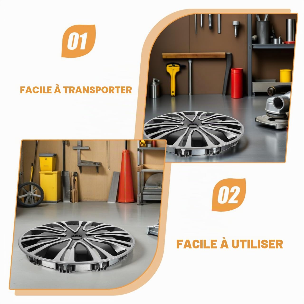 Cabilock Enjoliveur de Roue 13 Pouces Universel Argenté et Noir, Cache Moyeu Automobile en Plastique Abs Résistant, Couvercle de Jante pour Auto, Voiture, Fiesta, C3 et Panda