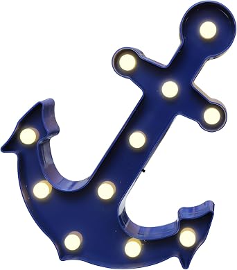 Anchor Shaped Marquee Signs, LED Marquee Lights Blue Anchor Decorations Night Lights Table & Wall Lamp for Summer Holiday Home Decor Blue