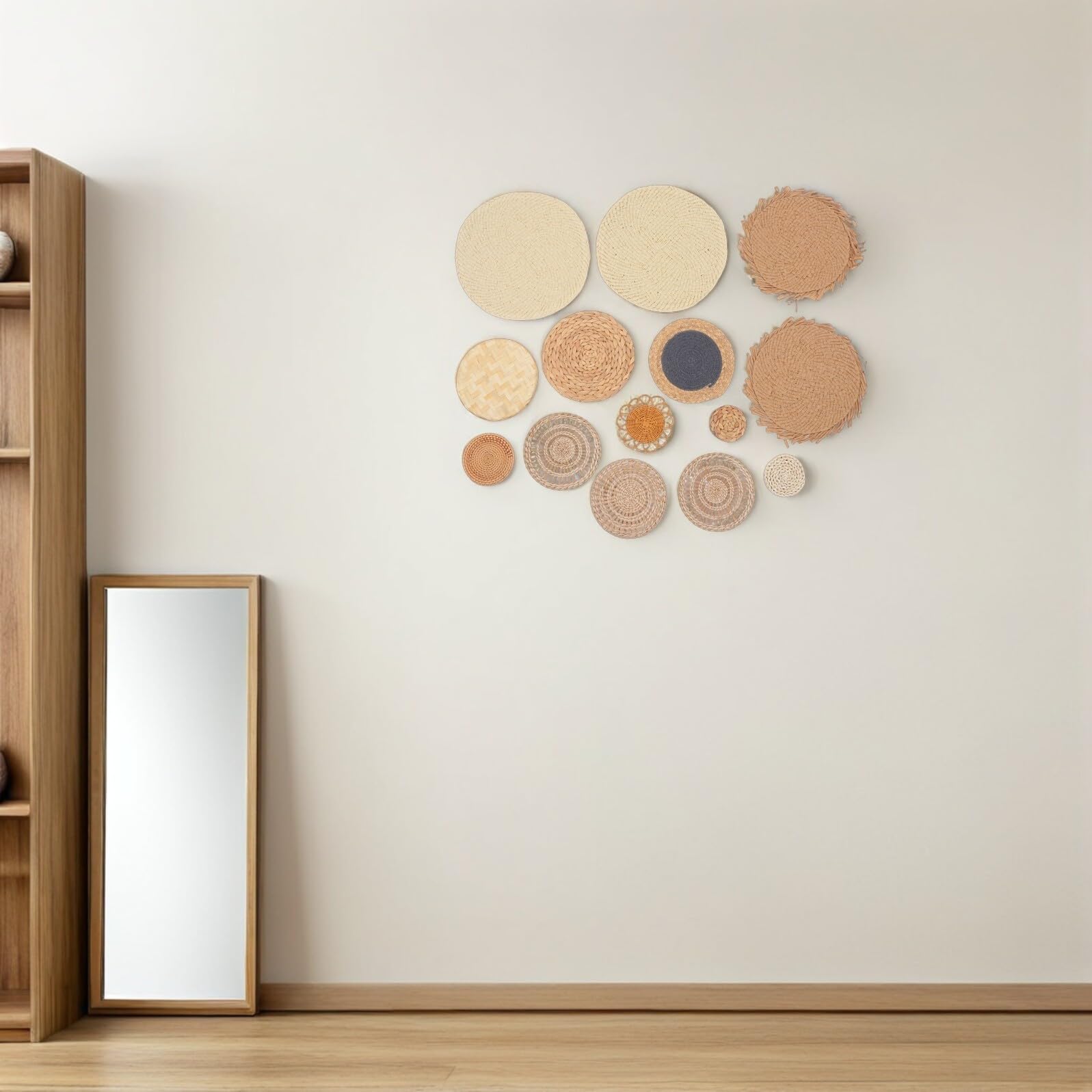 Veemoon 14 Stück Boho Wandkorb aus Seegras Handgeflochtene Wanddeko in Verschiedenen Größen Natürliche Boho Wohndeko für Wohnzimmer und Schlafzimmer