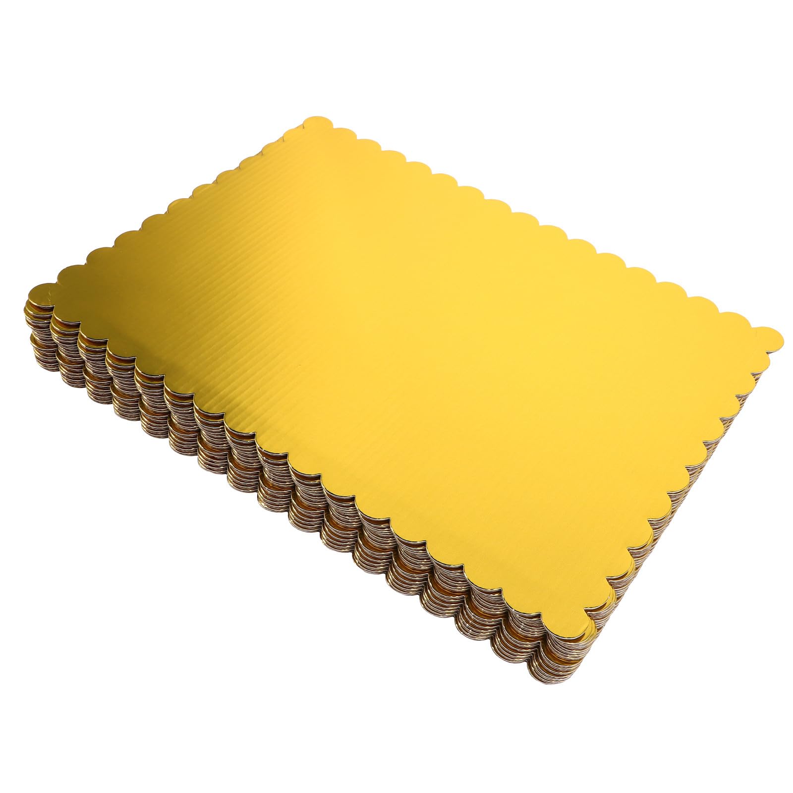 HANABASS Bases Rectangulares Resistentes y Antigrasa para Tartas 20 Borde Ondulado de 2mm de Cartón Corrugado Dorado para Repostería y Eventos Comerciales