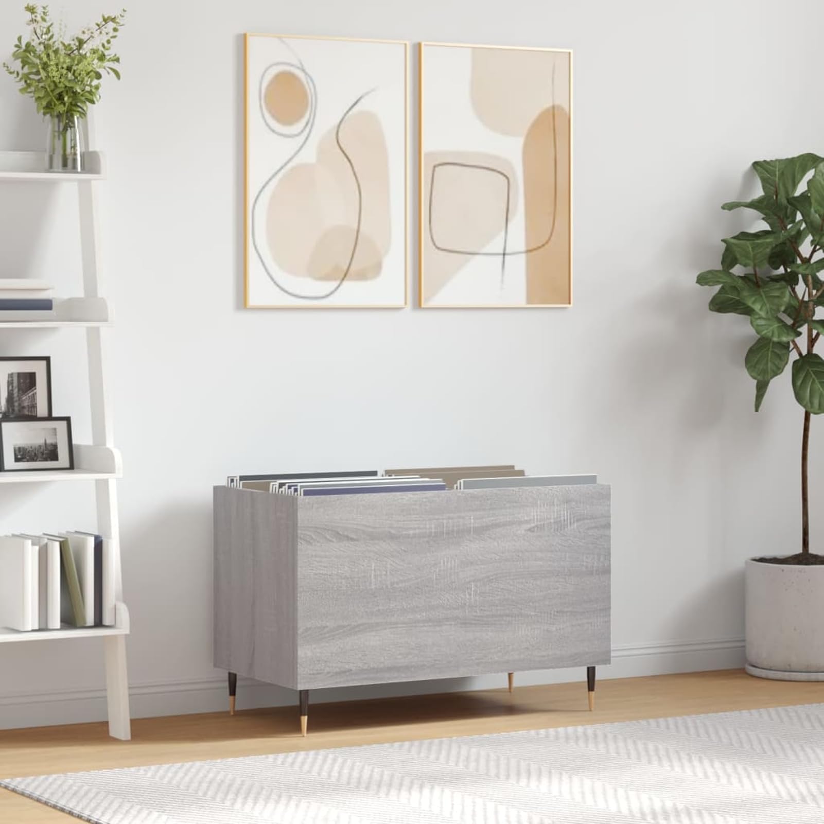 Armoire à disques vinyles Gris Sonoma meuble de rangement industriel 74,5cm