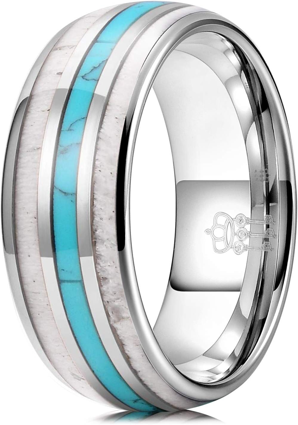 THREE KEYS JEWELRY 6mm 8mm Tungsten Wedding Ring Koa Wood Antler Calaite Inlay Vikings Hunting Band/Customized Ring