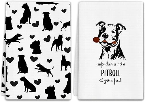 Microfiber Pit Bull Gifts Kitchen Towels Set of 2, Pit Bull Dishcloths, Tea Towels, Hand Towels for Kitchen, Dog Kitchen Bathroom Decor, 16x24 inch
