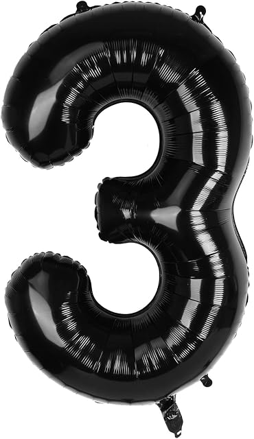 40 Inch Black Foil Balloon Number 3, Large Numbers Balloon 0-9, Helium Balloons Numbers for Girls Boys Birthday Decoration/Anniversary Decoration/New Year's Eve Decoration (Black #3)