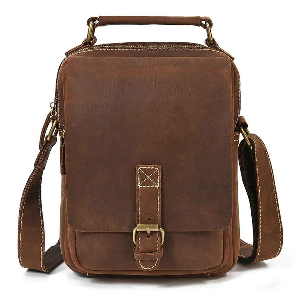 Sac à bandoulière extérieur en cuir véritable marron vintage