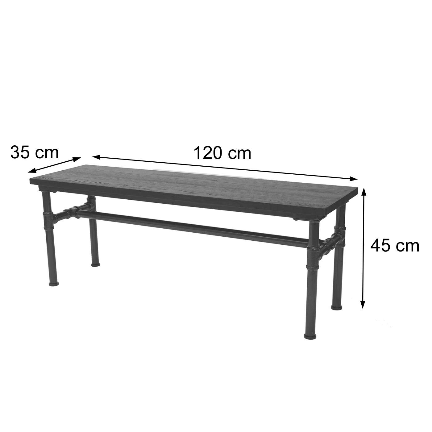 Mendler Banc HWC-H10b Design Industriel 120x35cm certifié Noir Marron