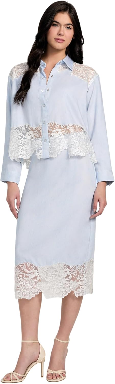 GUESS Womens Long Sleeve Evie Denim Top - Image 2