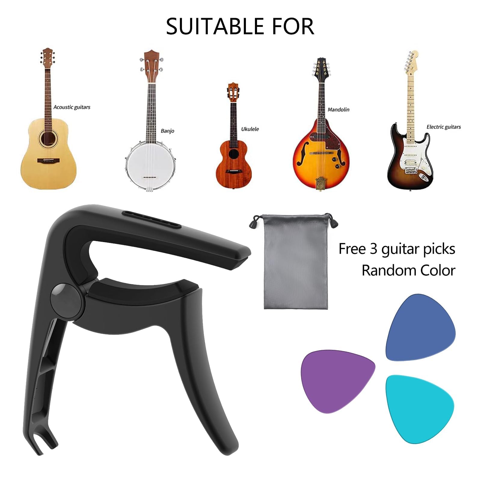 Musiin 3IN1 Guitar Capo, Zinc Alloy Metal Capo for Acoustic and Electric Guitars Ukulele, Mandolin - Image 4