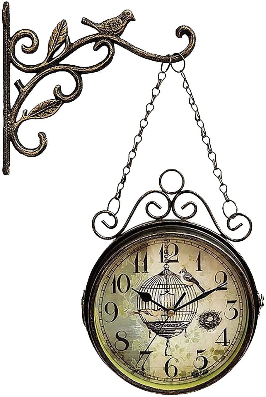 MYUYEE Wall Clock, Clock Garden Weatherproof Outdoor, 12 Inch Retro Double-Sided Station for Indoor Outdoor Hanging and Antique Decoration Clocks