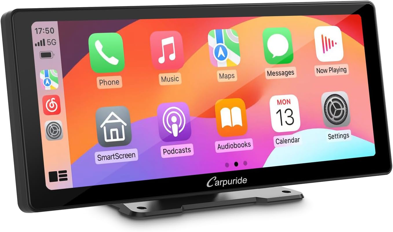 Carpuride W103 2024 Newest Upgrade 10.3 Inch Full HD Touch Screen Portable Wireless Carplay Android Auto,Mirror Link/Siri/Google/FM,Dashboard Mounted