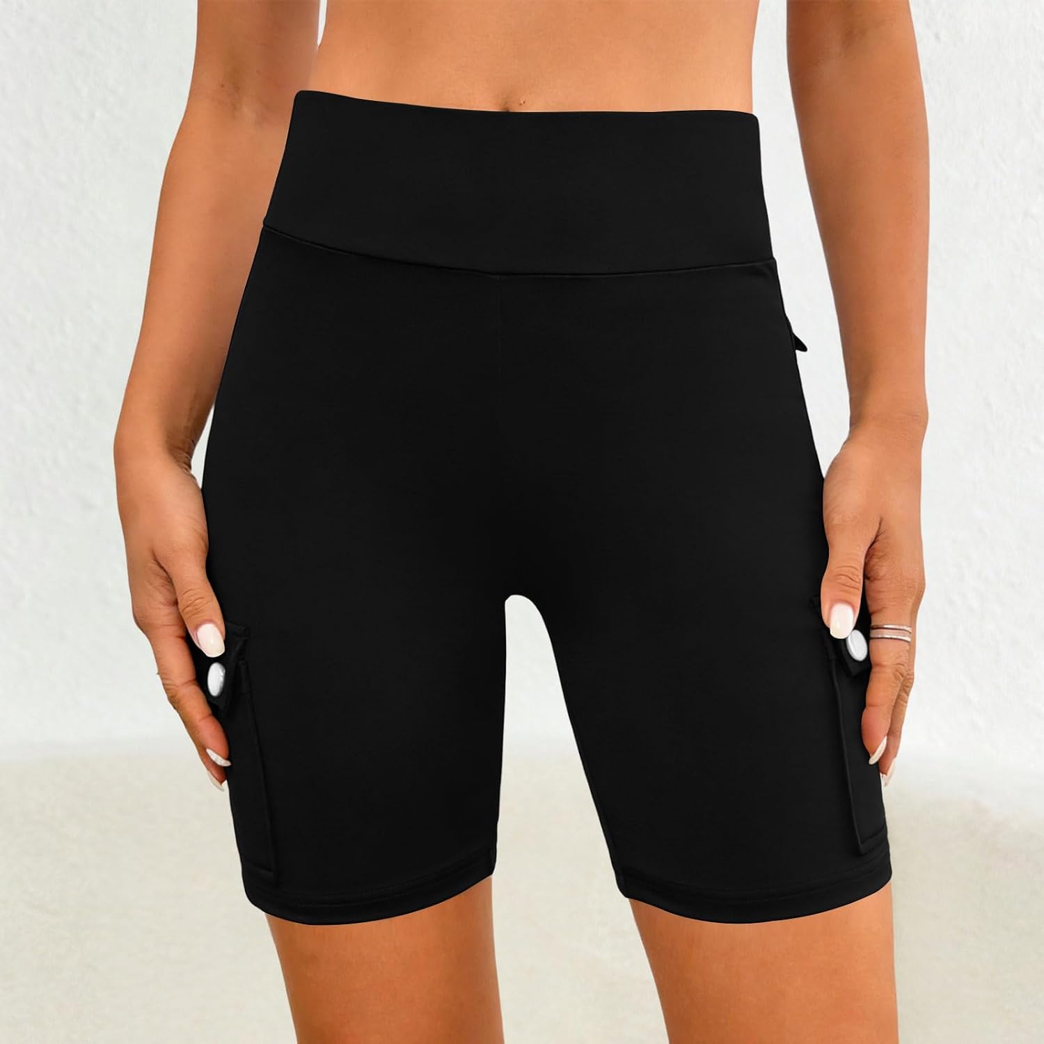 Womens Workout Biker Shorts with Cargo Pockets Soft Comfy Stretch Athletic Scrunch High Waisted 8" Inseam Gym Shorts