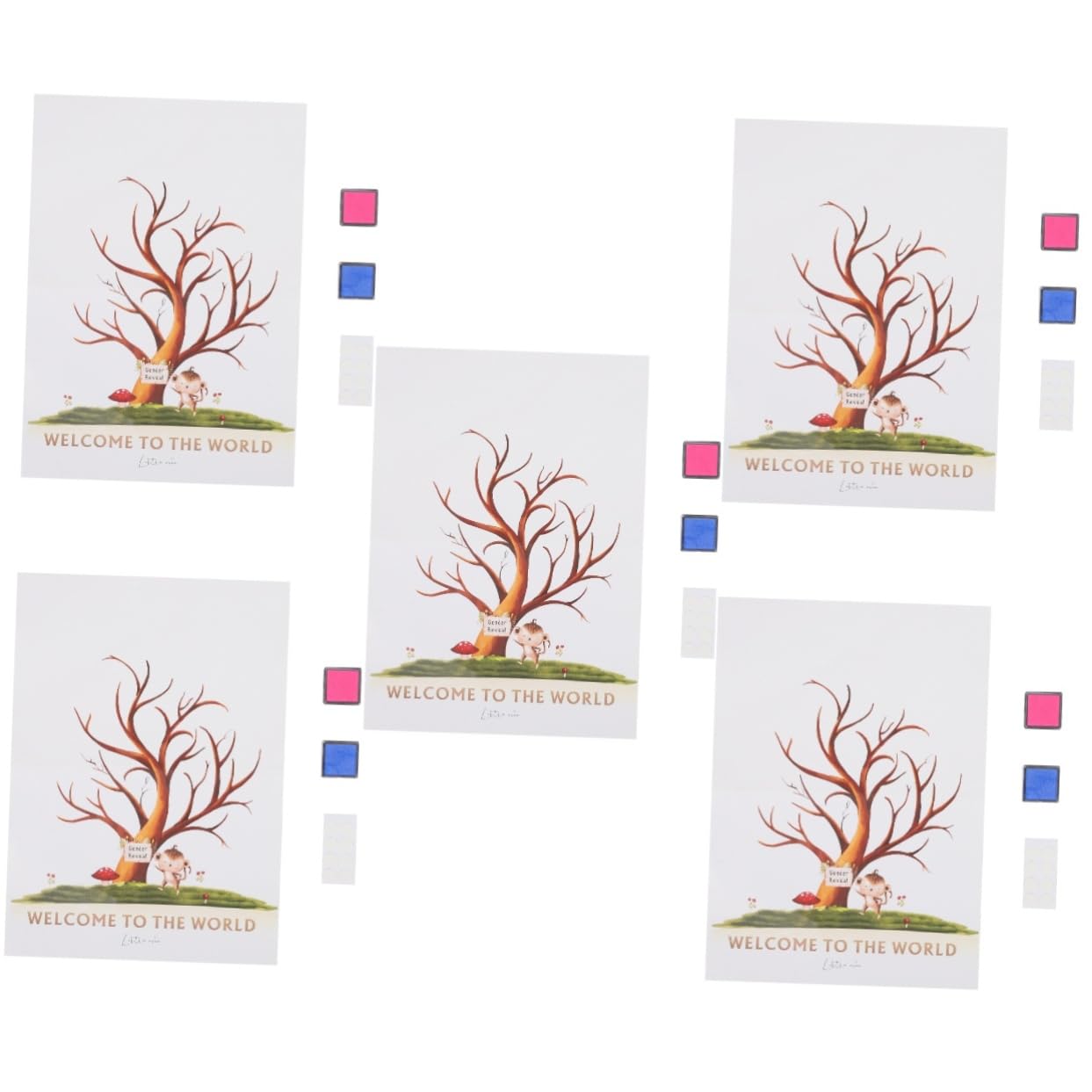 Sewroro 5sätze Fingerprint Baum Gästebuch Für Gender Reveal Party Einzigartige Fingerabdruck-Design Mit Poster Stempelkissen Klebepunkt Für Babyparty Und Erinnerungen
