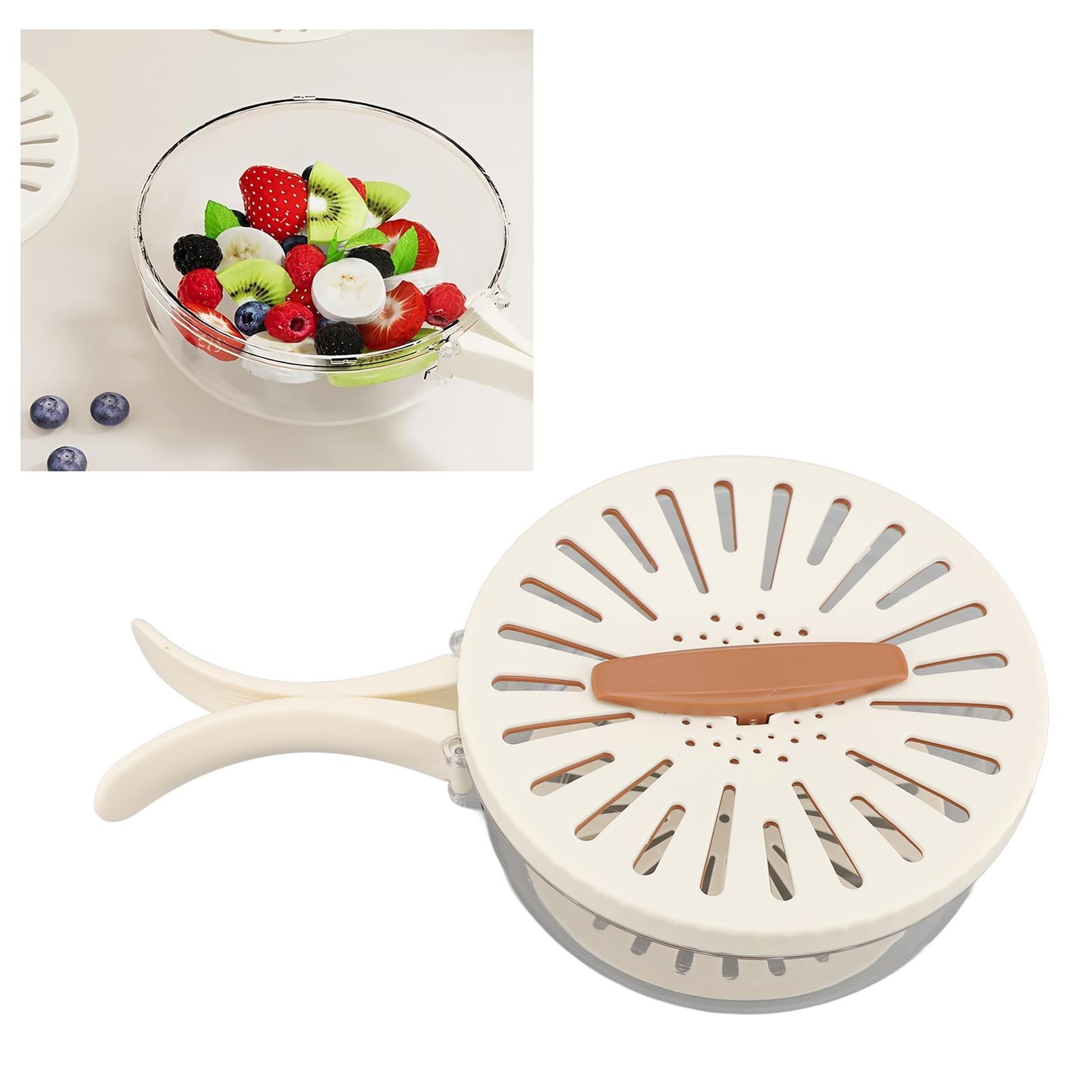 Multifunktionale Obst-Gemüse-Waschschüssel mit Abtropfkorb, PET und PP Material, Klappbarer Griff, Aufbewahrungsbox für Kühlschrank