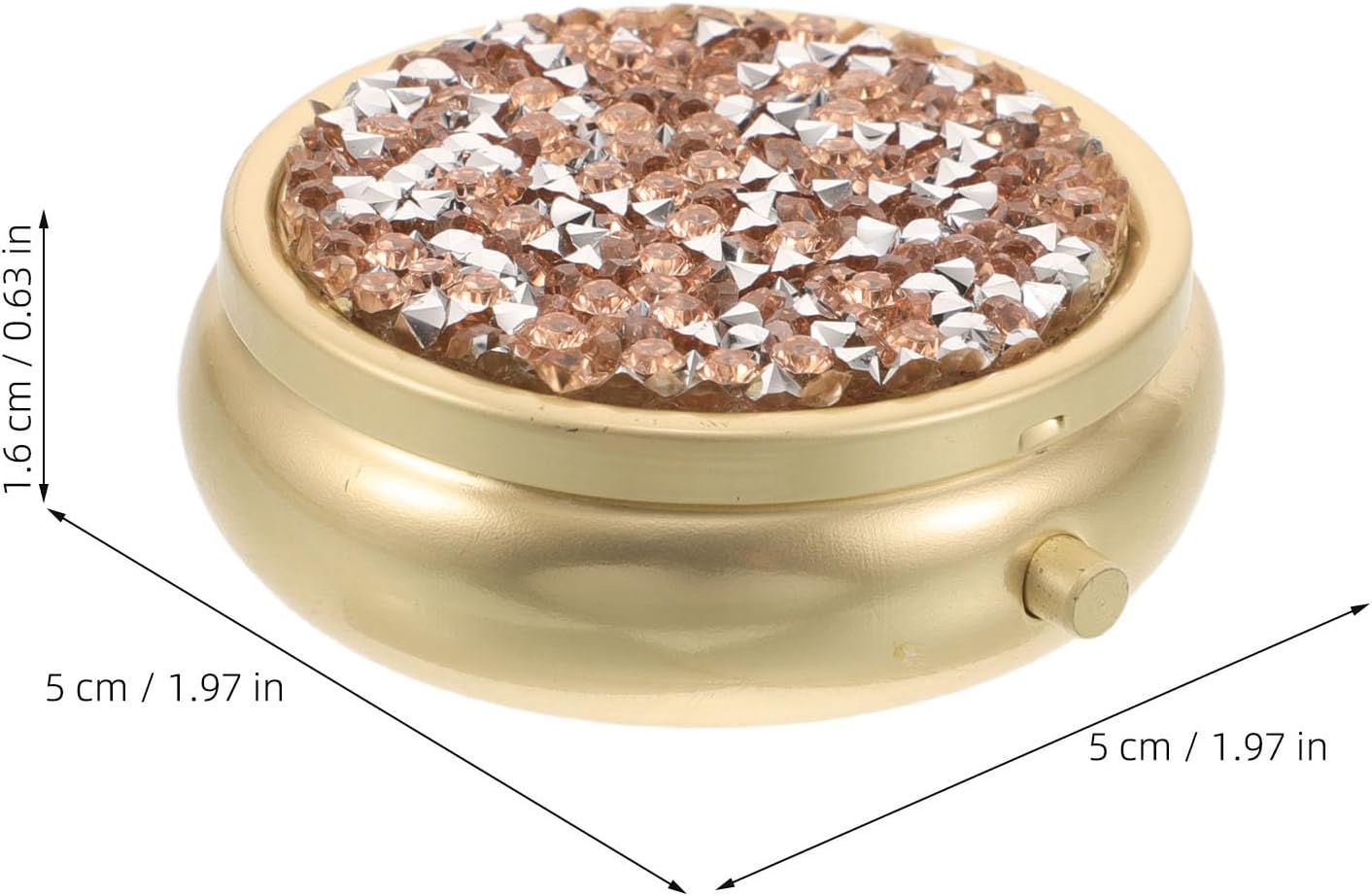UKCOCO Round 3-Compartment Pill Box, Golden Rhinestone Pill Dispenser image 2