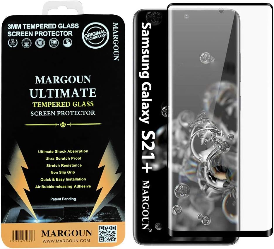 MARGOUN for Samsung Galaxy S21 Plus 5G Screen Protector Tempered Glass (6.7 inch) 2021, 9H Full Glue Curved Black Side