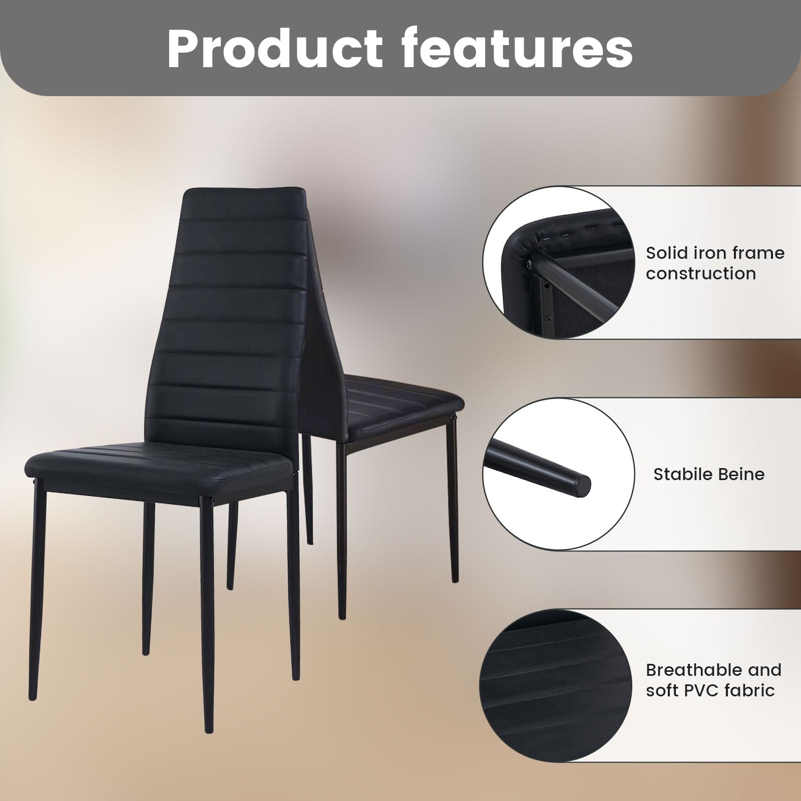 buybyroom Esszimmerstühle 4er Set Metall Küchenstuhl, Esstisch Stuhl Bequemer Polsterstuhl SitzfläChe,Schwarz