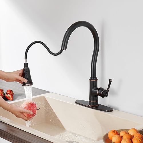 Miniatura 2 de Grifo de cocina de latón con rociador extraíble, 3 modos de rociador, grifo de fregadero de cocina de arco alto, arco alto romano, 3 o 1 orificio