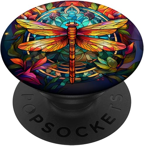 PopGrip estándar PopSockets de estilo mosaico de vidrio colorido libélula