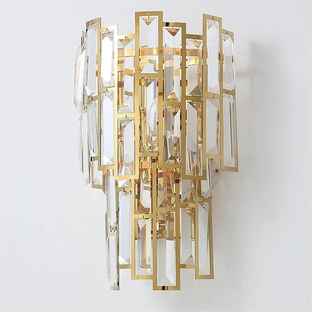 Lámpara de Pared de Cristal Americano, Acero Inoxidable, Oro, Cristal k9, lámpara para Sala de Estar, iluminación de Pasillo, 9 Pulgadas de Ancho, lámpara de Pared Lineal de Acero Inoxidable