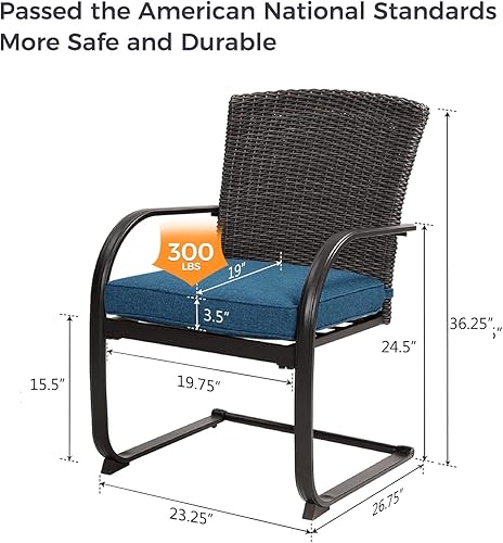 Miniatura 2 de Grand patio Juego de 3 piezas de bistró, juego de mesa de ratán para todo tipo de clima, sillas de mimbre mecedoras con cojines extraíbles y mesa de