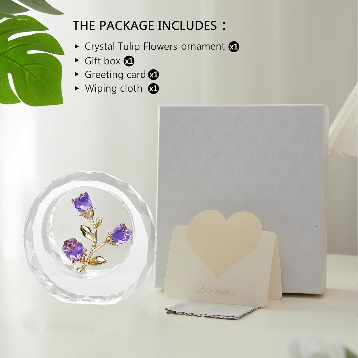 Purple Crystal Rose Ornament Glass Rose Flower with Stems Romantic Flowers Gifts for Women with Gift-Box