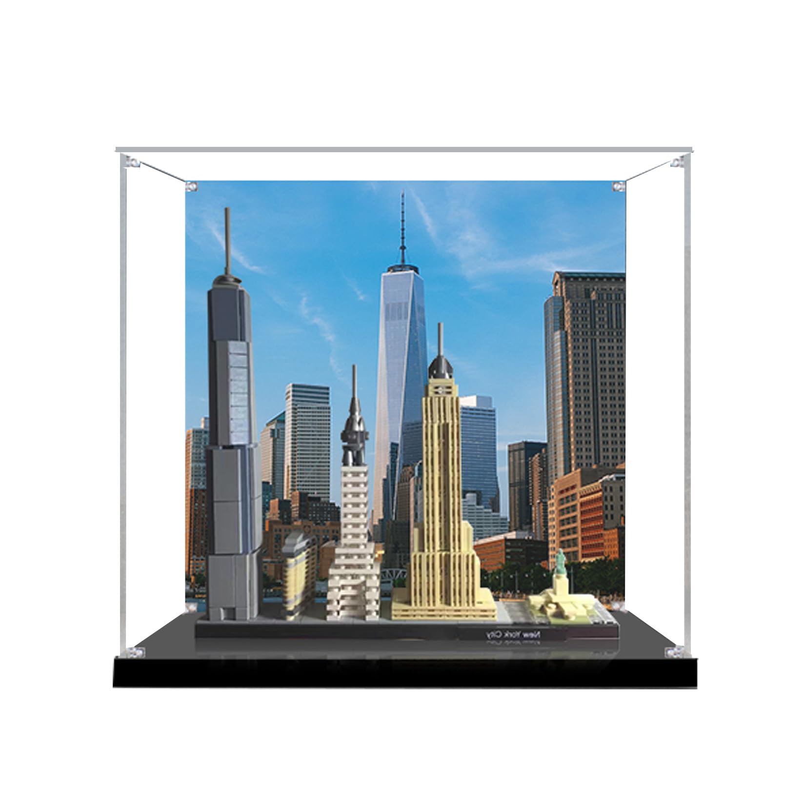Vitrine en acrylique pour Lego Architecture New York City 21028 - Boîte de présentation anti-poussière compatible avec modèle Lego - Cadeau de vitrine (fond A
