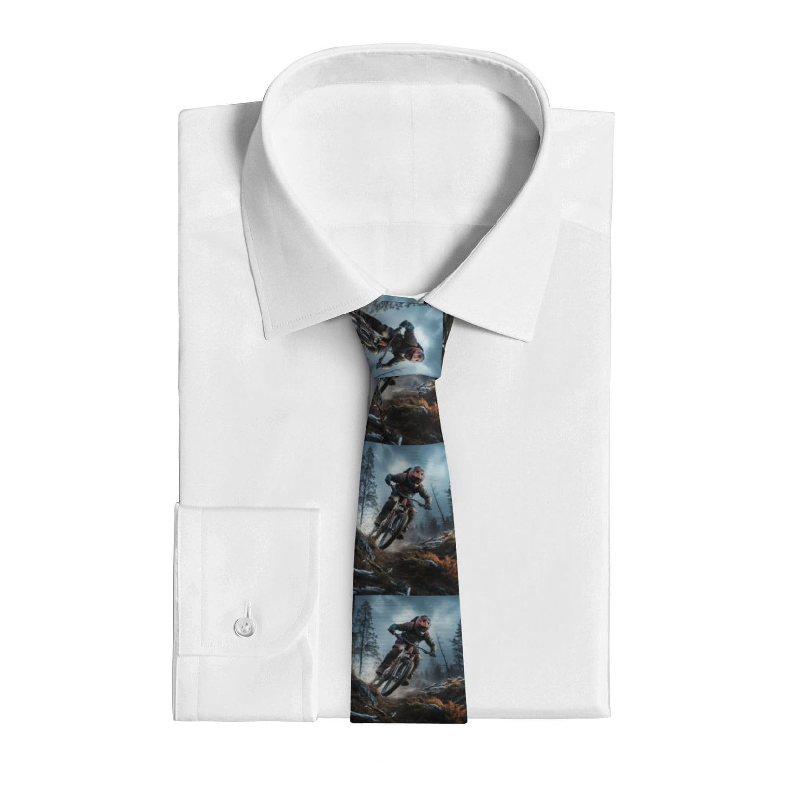 FJWSLCH Mountain Bike Tournament Tie for Men Skinny Ties Men's Neckties Silk Fashion Tie Novelty Neck Ties for Business Wedding, Black, One size