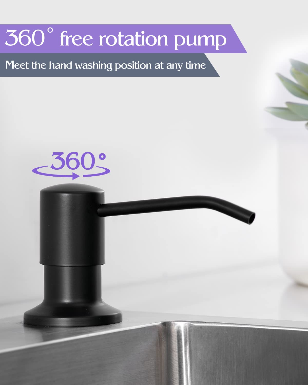 Dispensador de jabón para Fregadero de Cocina, Negro Mate, de Acero Inoxidable, para empotrar en la encimera, con Recarga Desde Arriba (Negro Mate)