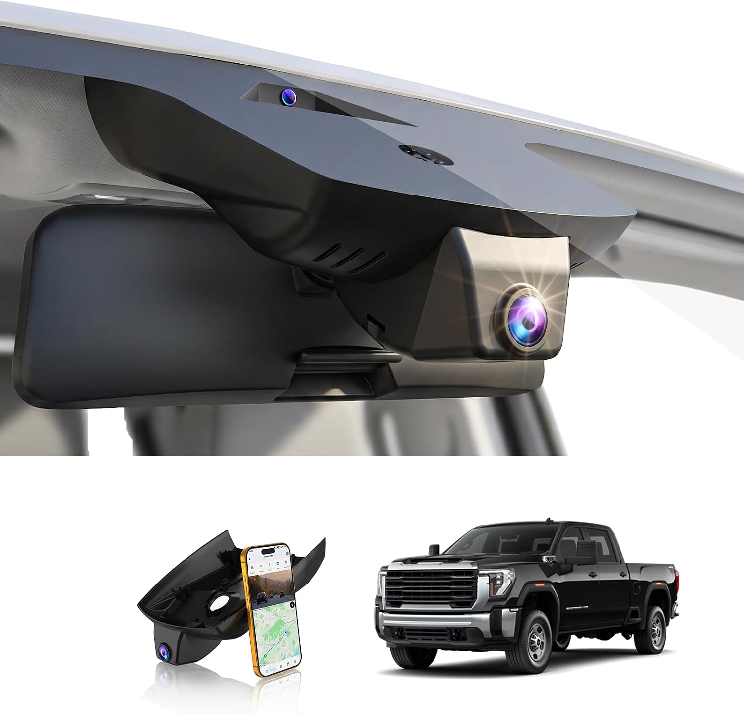 Front 4K Dash Cam fit for GMC Sierra 1500 2022-2026 HD 2024-2026 Pro SLE Elevation SLT AT4X Denali Ultimate Accessories (Model C),Integrated Camera,2160P Video HDR,5.8G WiFi&APP,GPS,OEM Look