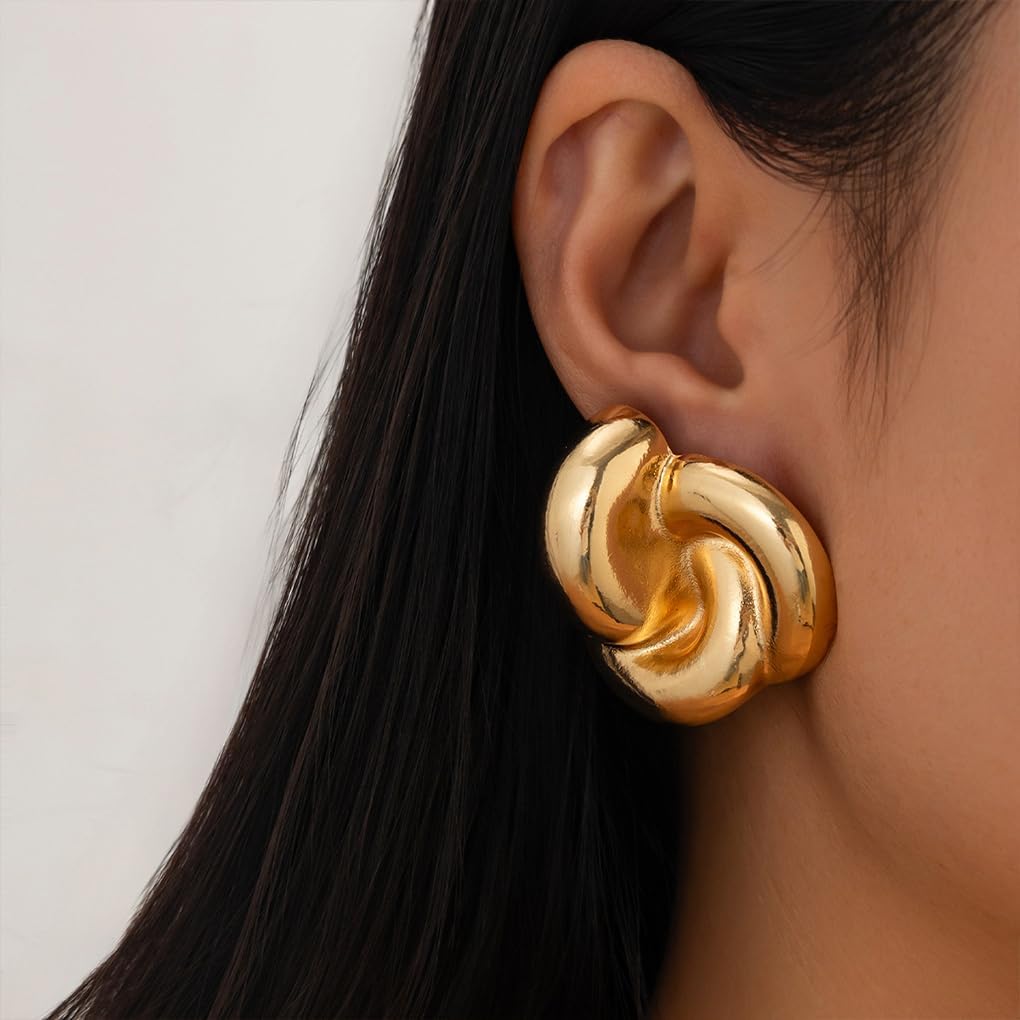 Chunky Twisted Gold Statement Knot Stud Earrings for Women Thick Irregular Geometric Stud Earrings Twist Wrap Spiral Earring Jewelry Accessories - Image 4