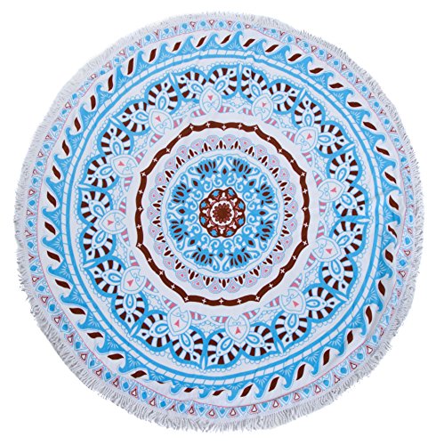 Leisureland Toalla de playa grande y redonda con flecos, rizo grueso (talla única (60 pulgadas de diámetro), estilo 12 azul mandala