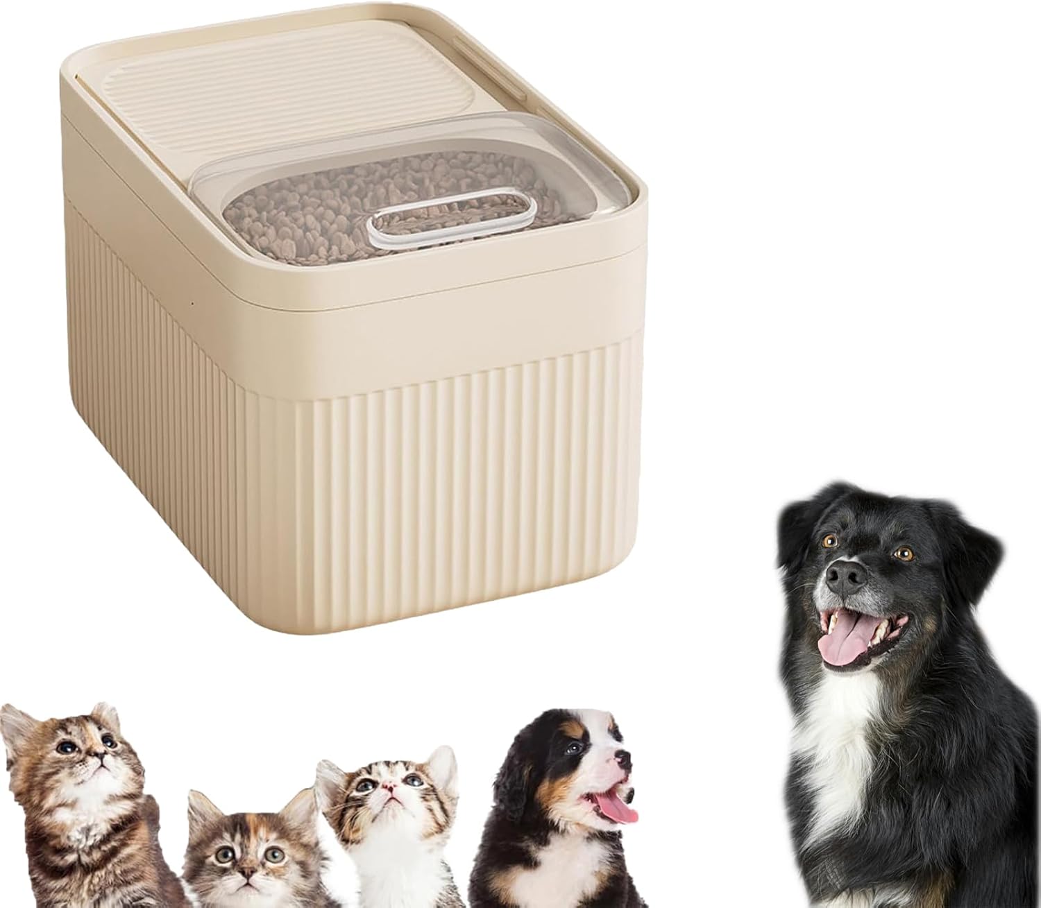 Airtight Dog Food Container 30 lb, 14x10'' Airtight Pet FoodStorage Container for Dog CatFood Up to 30lbs Large Dry Food Bin with Measuring Cup Lids for Treats and Pets (Beige, 14.2 * 9.8'')