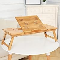 Vista 1 de Escritorio de regazo de bambú, escritorio plegable para laptop, bandeja de cama ajustable en altura para laptop, bandeja de cama para servir, mesa