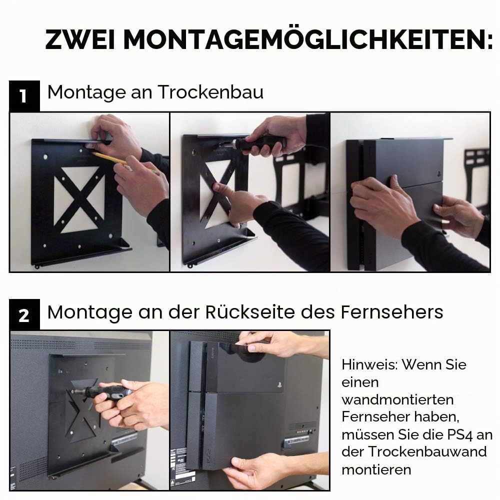 HumanCentric-Halterung nur kompatibel mit PS4 Fat Original + 2 Controller-Halterungen im Paket, befestigen Sie Original Classic/Fat PS4 an der Wand oder an der Rückseite des Fernsehers
