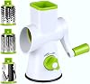 Rotary Cheese Grater - Round Vegetable Mandoline Slicer with 3 Drum Stainless Steel Blades, Dishwasher Safe, Super Vacuum Suction Base DLG-RG001
