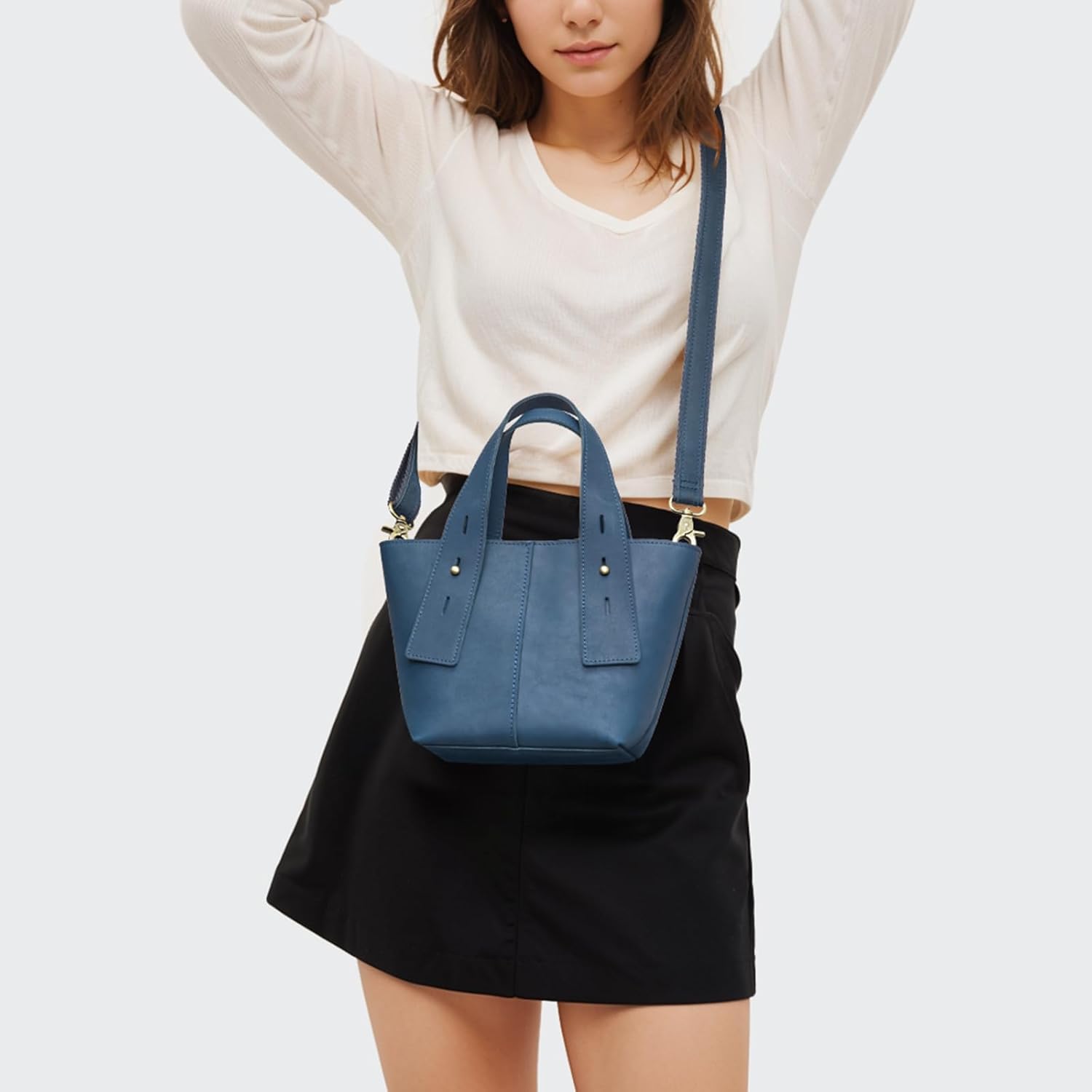 S-ZONE Leather Mini Crossbody Tote Bag Satchel Top-Handle Handbags Shoulder Purses with Adjustable Handle Strap - Image 3