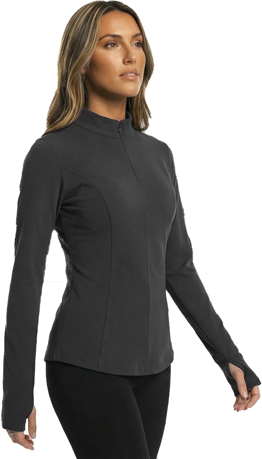 Women's Thermal Fleece Lined Long Sleeve Shirt - Slim Fit Workout Base Layer for Running, Yoga, Hiking, F19S-581
