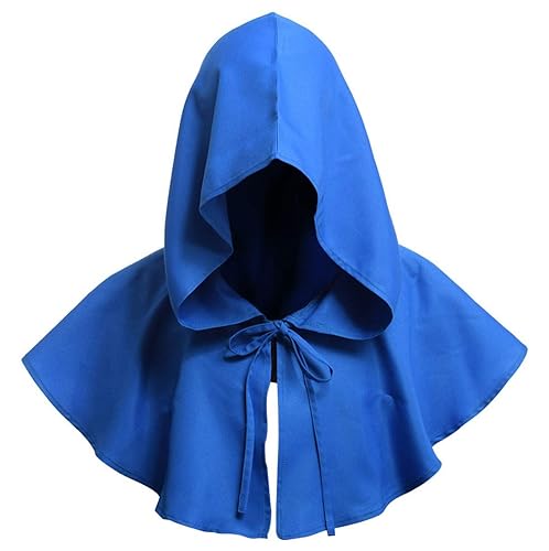DCUTERQ Halloween Grim Cowl Cloak Medieval Wicca Pagan Hood Hat Cosplay Costumes Hooded Poncho for Men Women - Blue - One Size