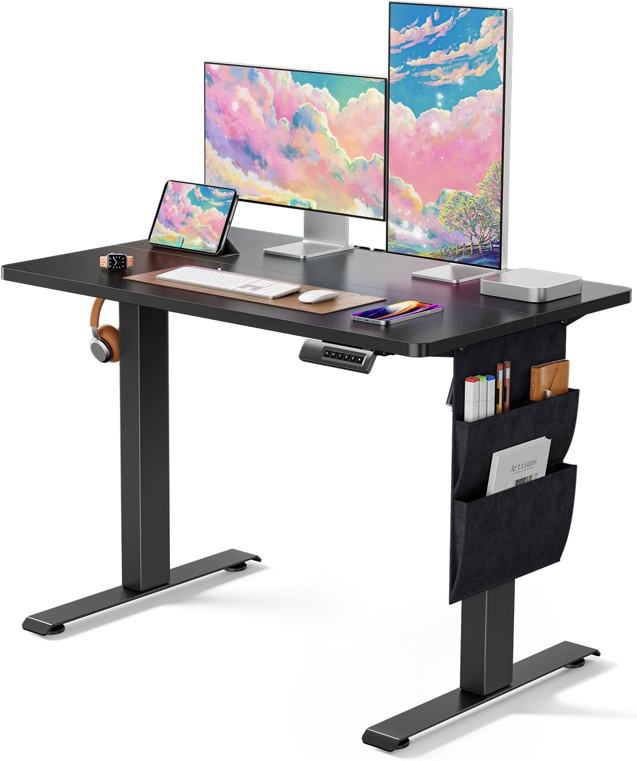 Marsail Electric Adjustable Height Standing Desk with Storage Bag, 40 * 24" Sit Stand Up Desk for Home Office,Computer Gaming Workstation, 4 Memory Height Settings,Cable Manager, and Headphone Hook
